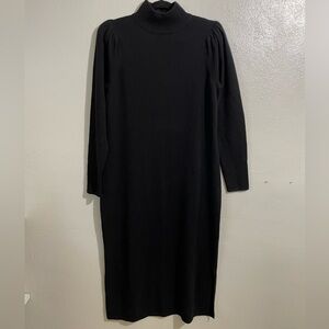 Charter Club Luxury Cashmere Jet Black Mock Neck Sweater Dress Large Midi Knit